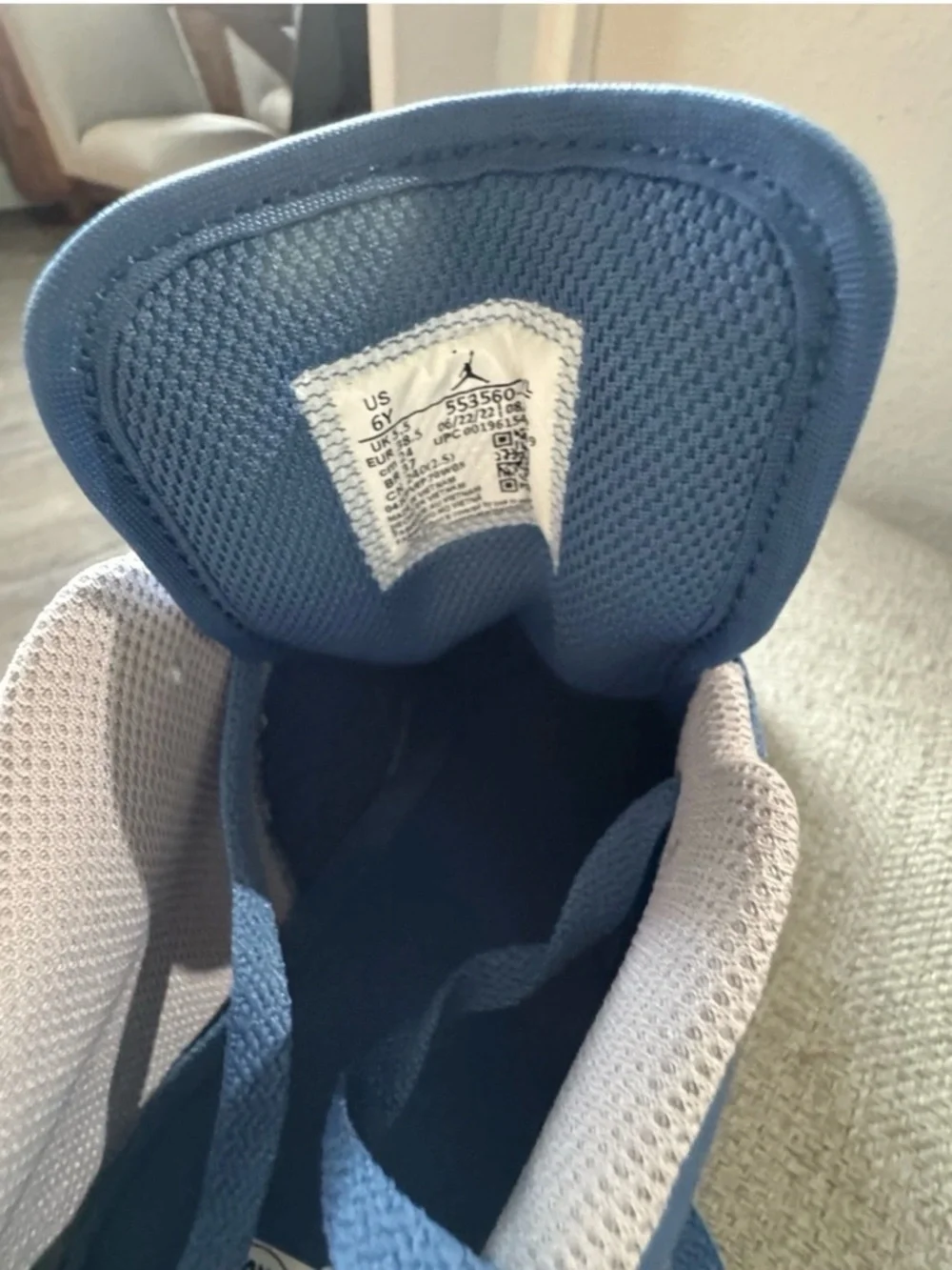 Nike Air Jordan Low Blue and White Shoes, NWB, Size 6Y, 553560-412 - Picture 7 of 7